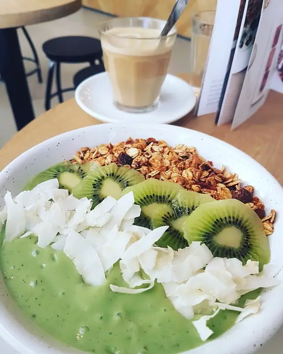 Green matcha bowl with topping