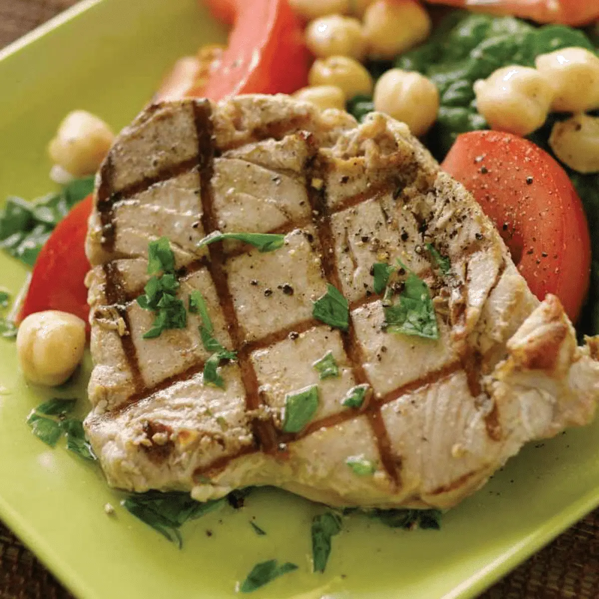 grilled tuna chickpea spinach salad