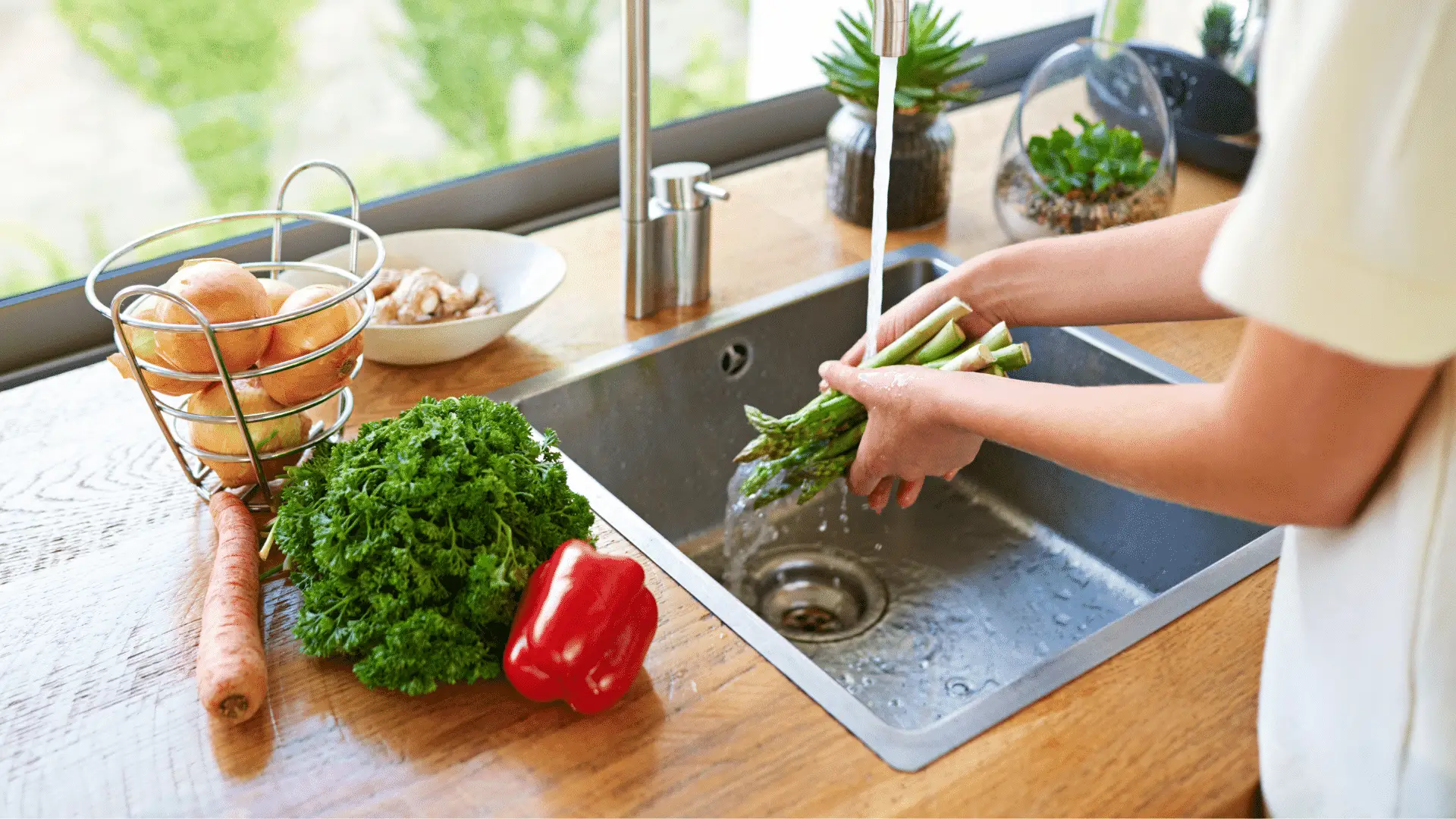washing vegetables close up